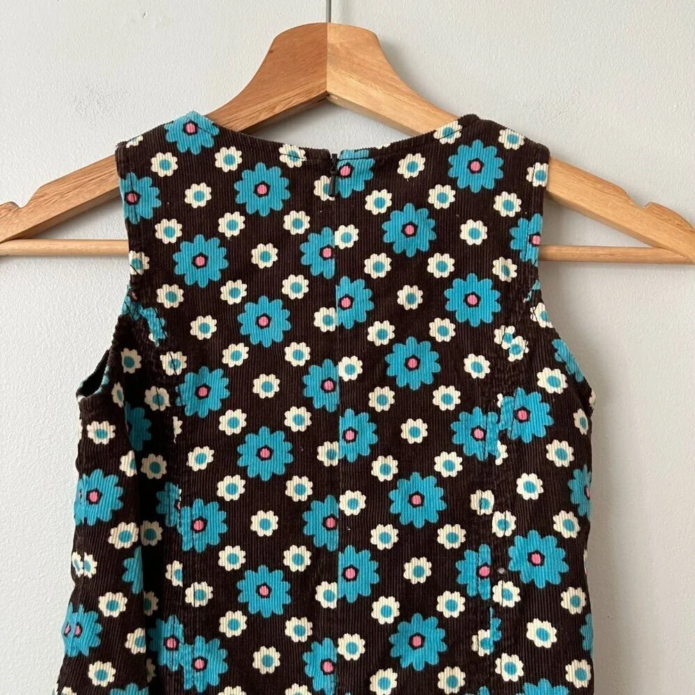 Boden Brown Blue Floral Corduroy Jumper Dress Girl's Size 7-8 Years